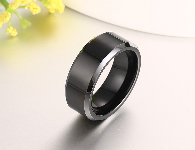 Bague en acier tungstène pur 8MM, bague tendance de couleur noire pour homme, cadeau pour petit ami