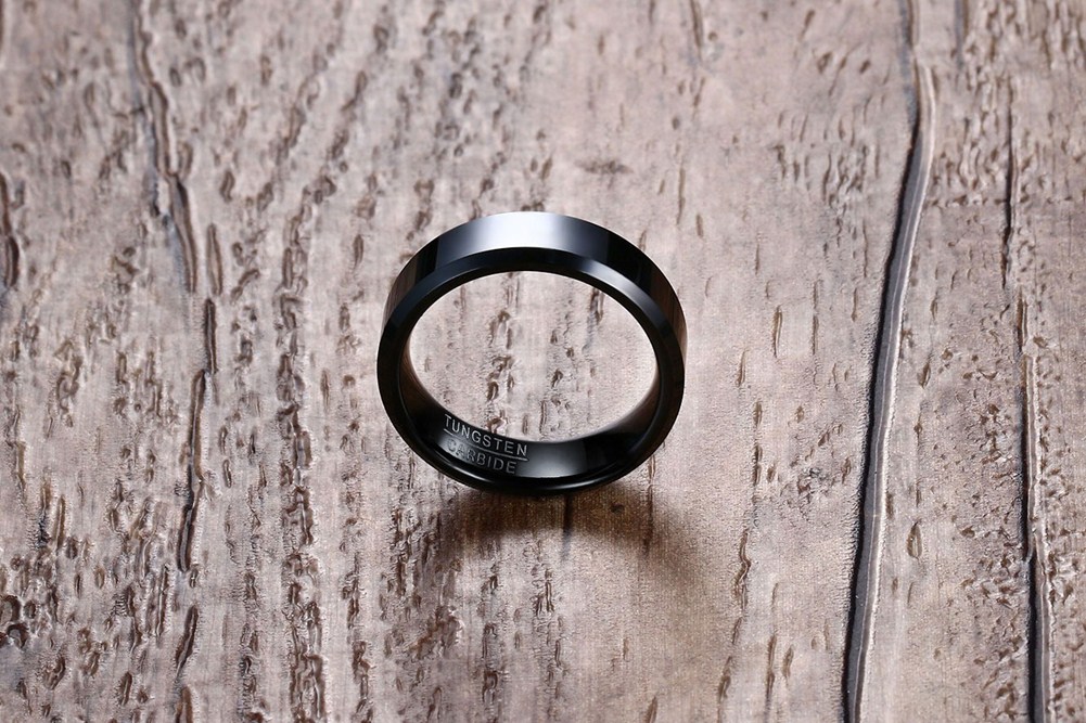 Bague en carbure de tungstène noir de 6mm, alliances pour hommes et femmes, bords biseautés polis