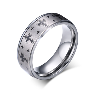 Bague de déclaration en acier tungstène pour hommes avec motif croisé répétitif