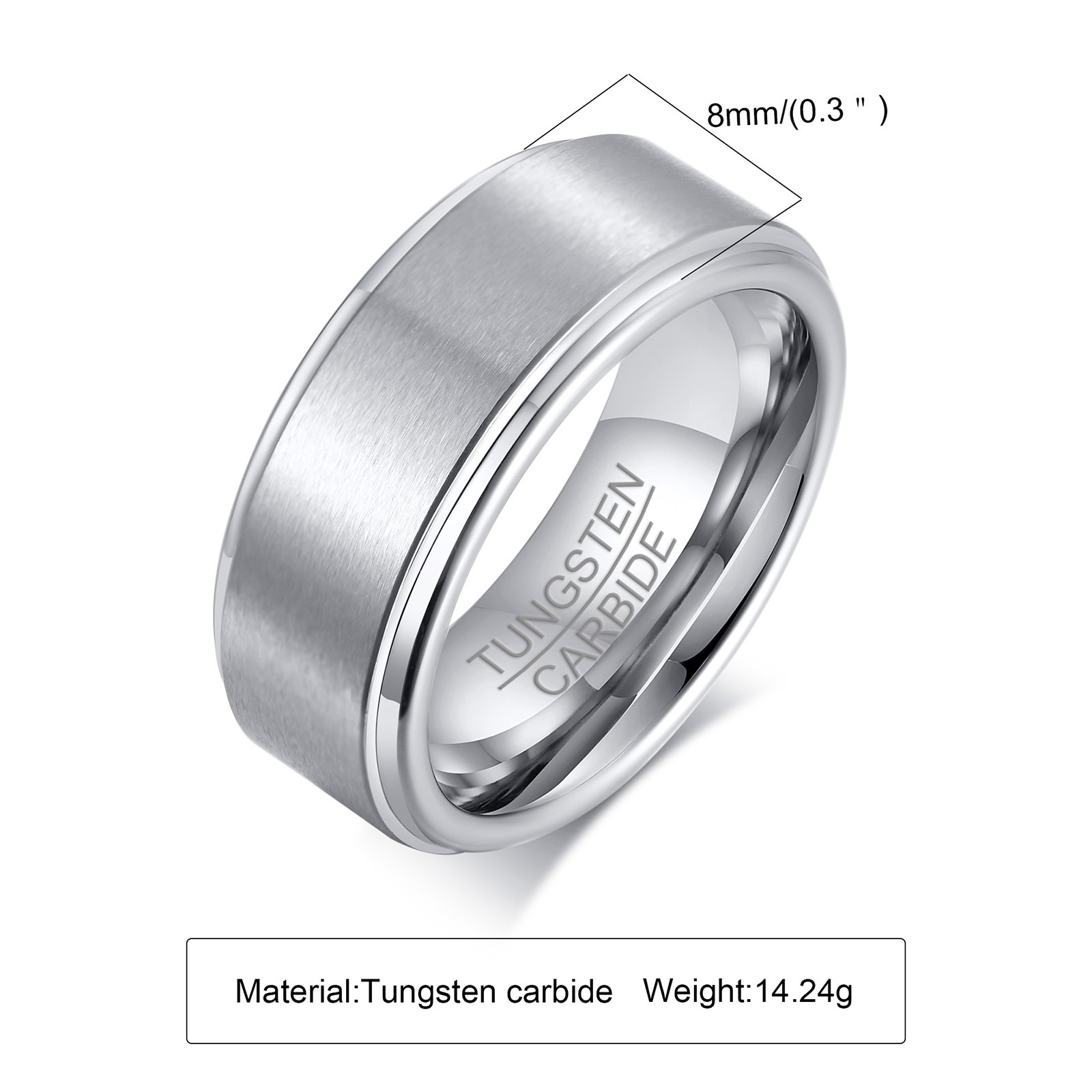 Bague gravée pour hommes, personnalisée, finition mate de 8MM, anneaux de promesse en tungstène pour hommes, ajustement confortable