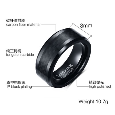 Bagues Punk en carbure de tungstène pour hommes, 8MM, incrustation de Fiber de carbone noire et bords biseautés, bague de mariage pour amoureux