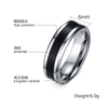 Bague en carbure de tungstène pour hommes, argent uni et émail noir, 6 mm