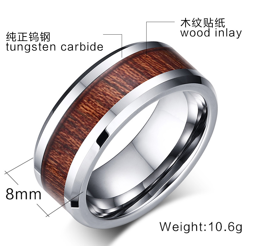 Bague en carbure de tungstène véritable, bois de Koa hawaïen naturel, incrustation d'arbre, confort