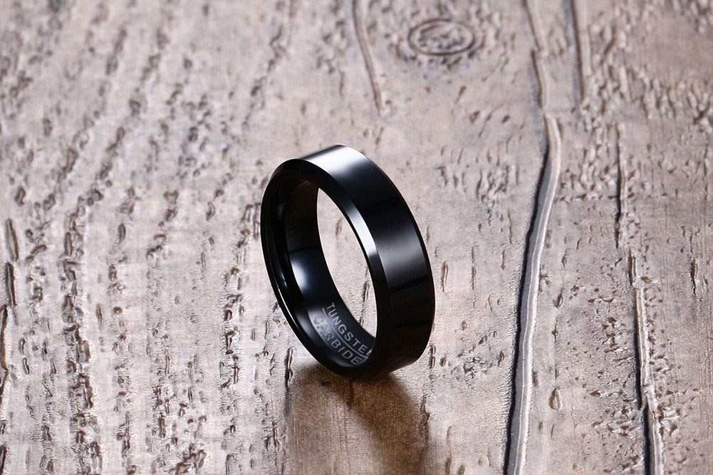 Bague en carbure de tungstène noir de 6mm, alliances pour hommes et femmes, bords biseautés polis