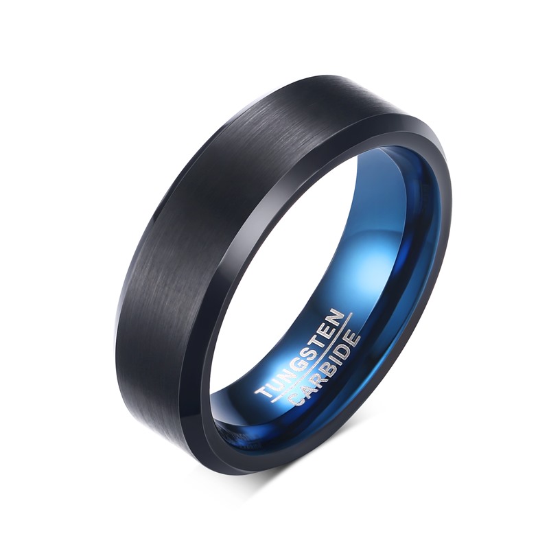 Bague en tungstène pour hommes, finition noire mate de 6mm, bandes de mariage en carbure de tungstène à bord biseauté hautement poli