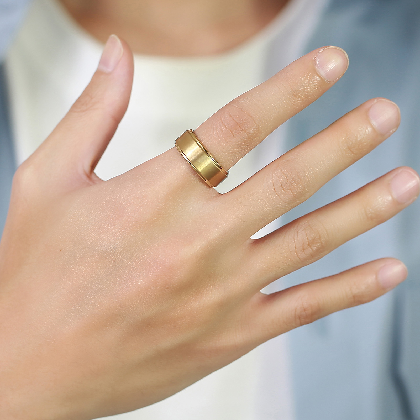 Bague de mariage en carbure de tungstène doré de 8 mm, alliance brossée pour hommes et femmes, ajustement confortable