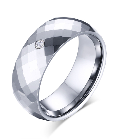  Bague en tungstène en argent CZ à facettes taille diamant brillant de 8 mm