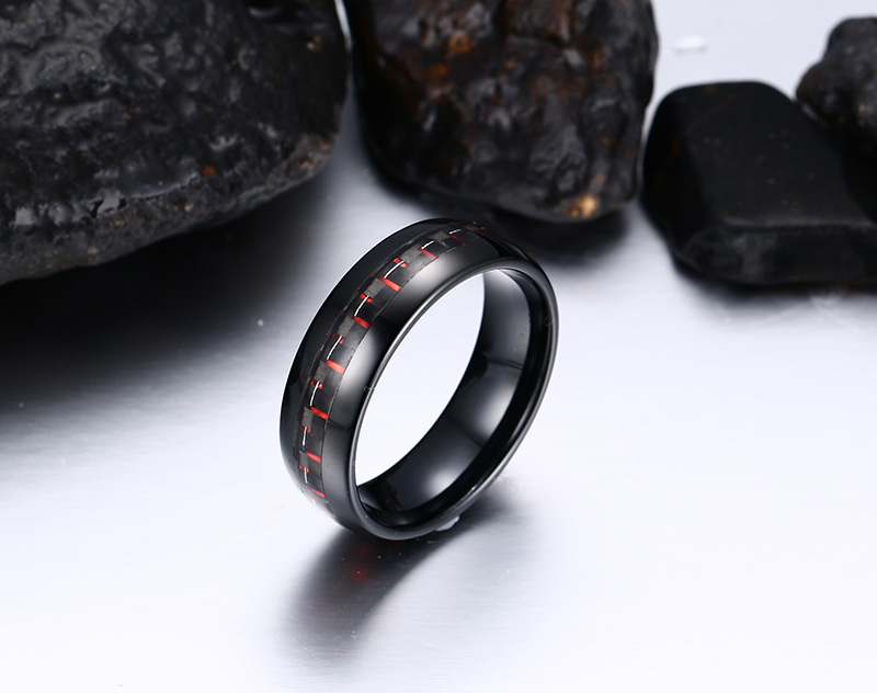 Bague de fiançailles en tungstène de 8mm, incrustation de Fiber de carbone, anneau en tungstène noir et rouge