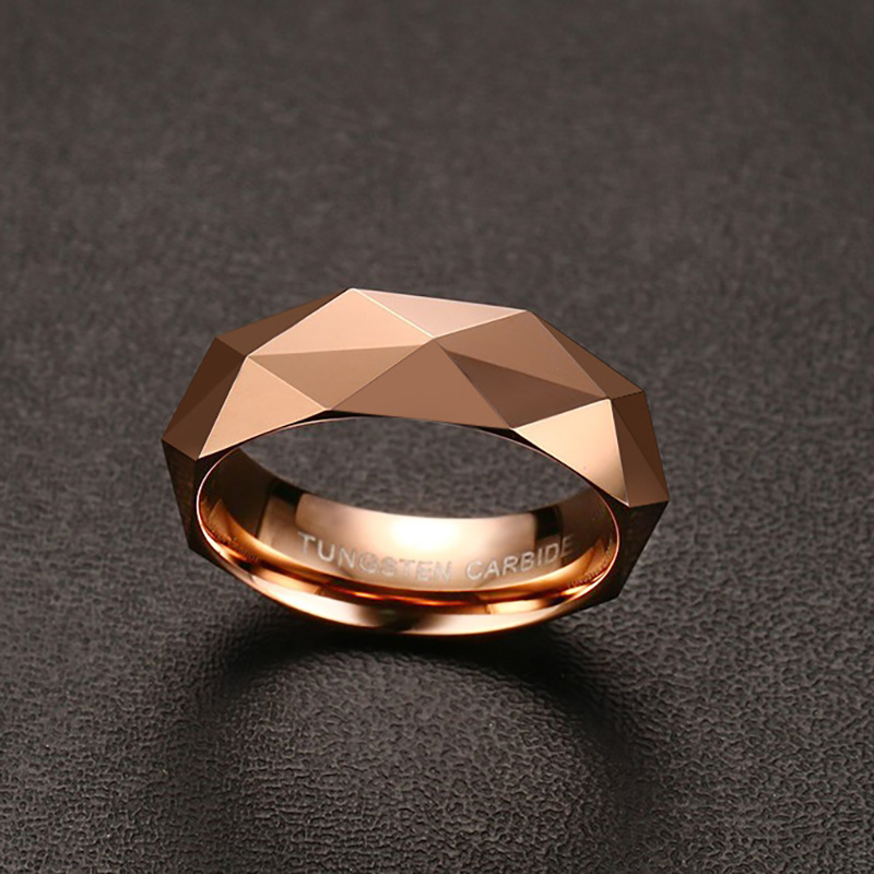 Les fabricants chinois conçoivent des bagues de mariage en carbure de tungstène de 6 mm avec surface taillée en diamant avec de l'or rose pour hommes