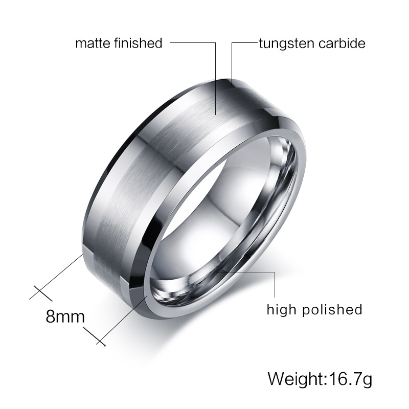 Bague de fiançailles en carbure de tungstène pour hommes, résistante aux rayures, 8mm