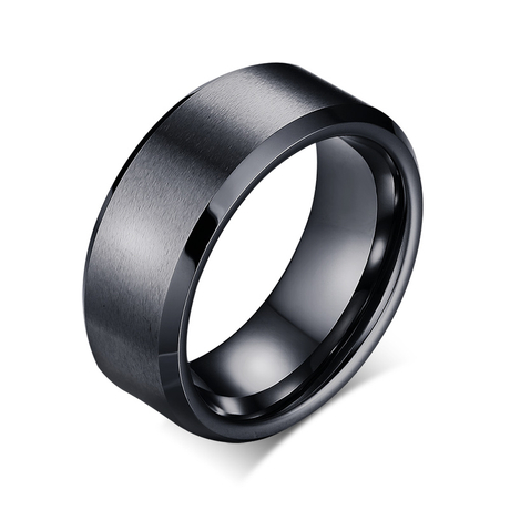 Bague de mariage en tungstène noir pour hommes, 8mm, finition mate, bord poli biseauté, ajustement confortable