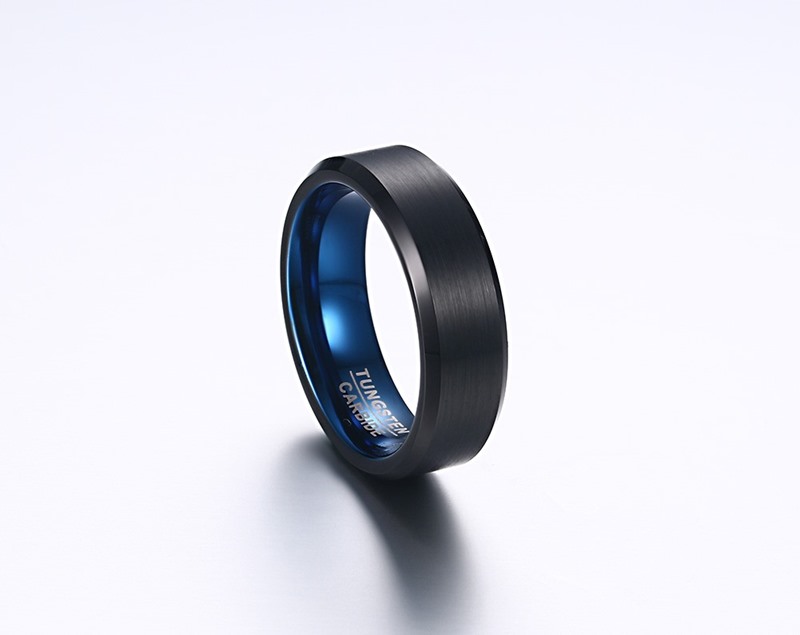 Bague en tungstène pour hommes, finition noire mate de 6mm, bandes de mariage en carbure de tungstène à bord biseauté hautement poli