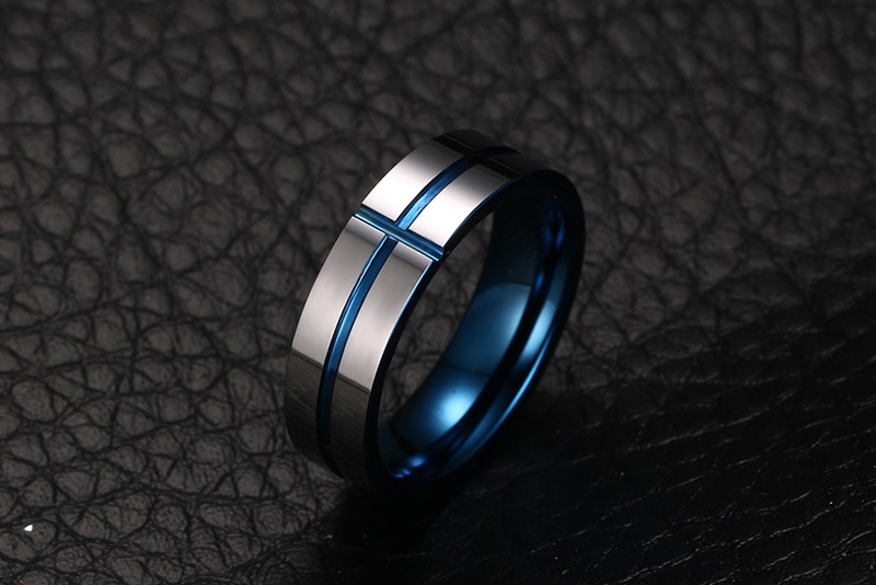 Bague en acier tungstène plaqué bleu pour hommes et femmes, accessoire de bijoux, magnifique bracelet de mariage, Souvenir d'anniversaire