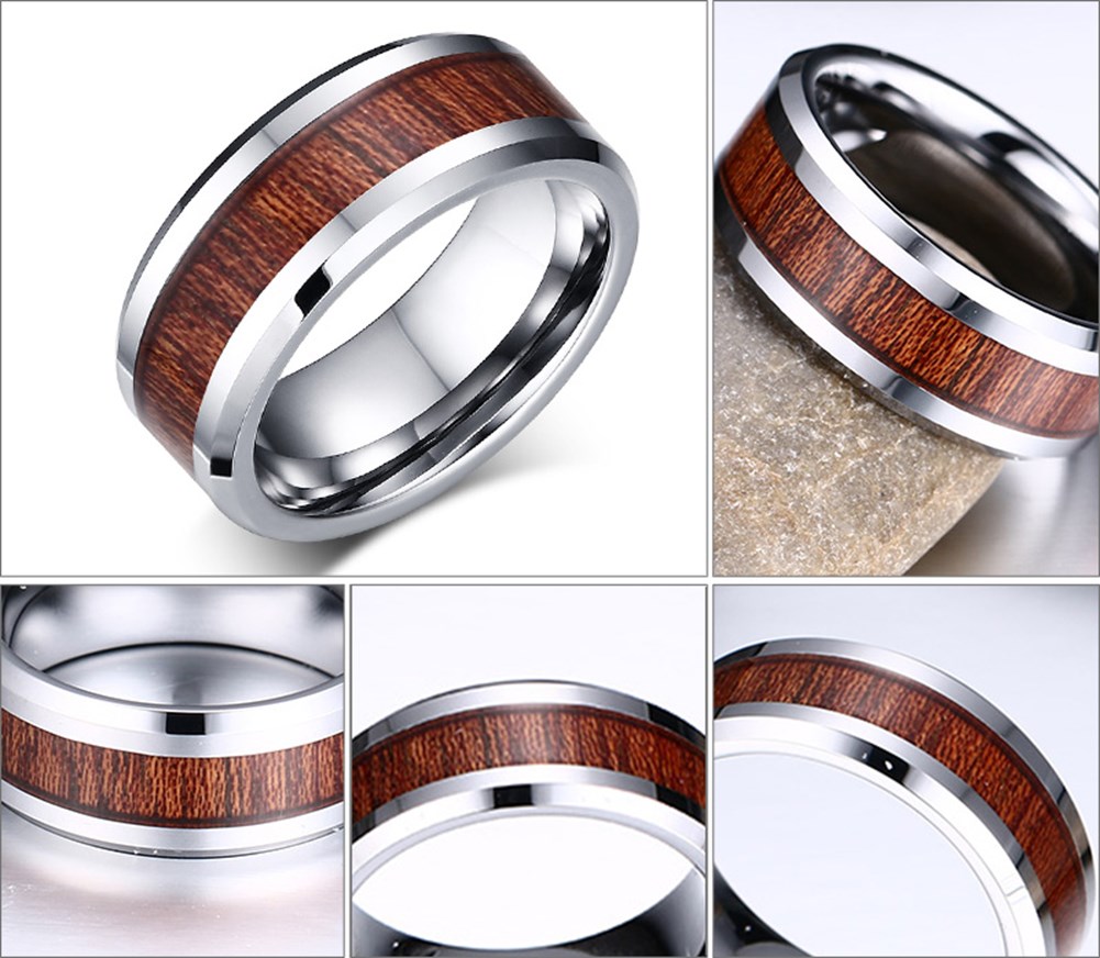 Bague en carbure de tungstène véritable, bois de Koa hawaïen naturel, incrustation d'arbre, confort